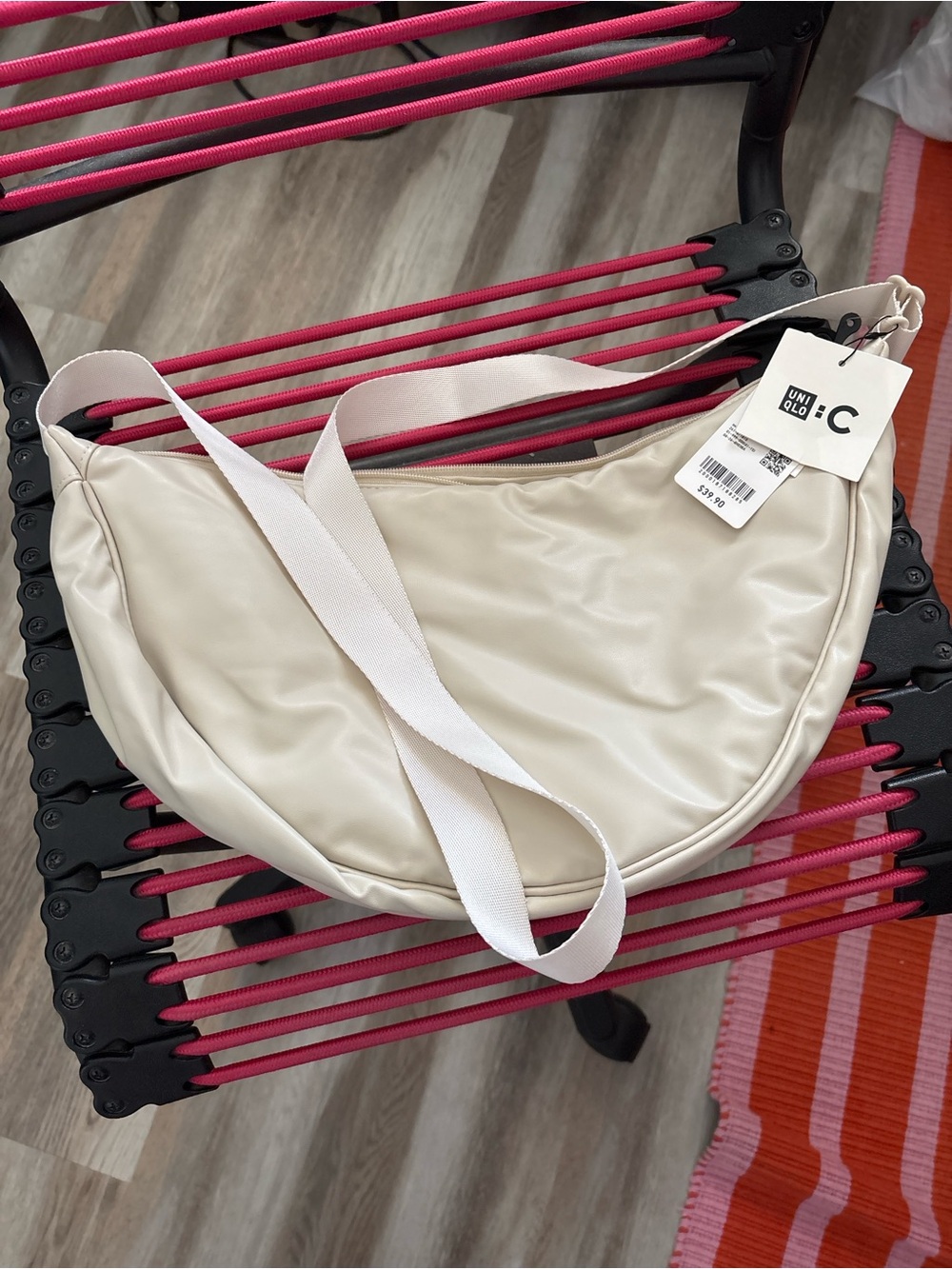 UNIQLO Cream Crescent Crossbody Bag with White Strap